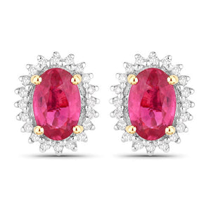 1.16 Carat Genuine Ruby and White Diamond 14K Yellow Gold Earrings