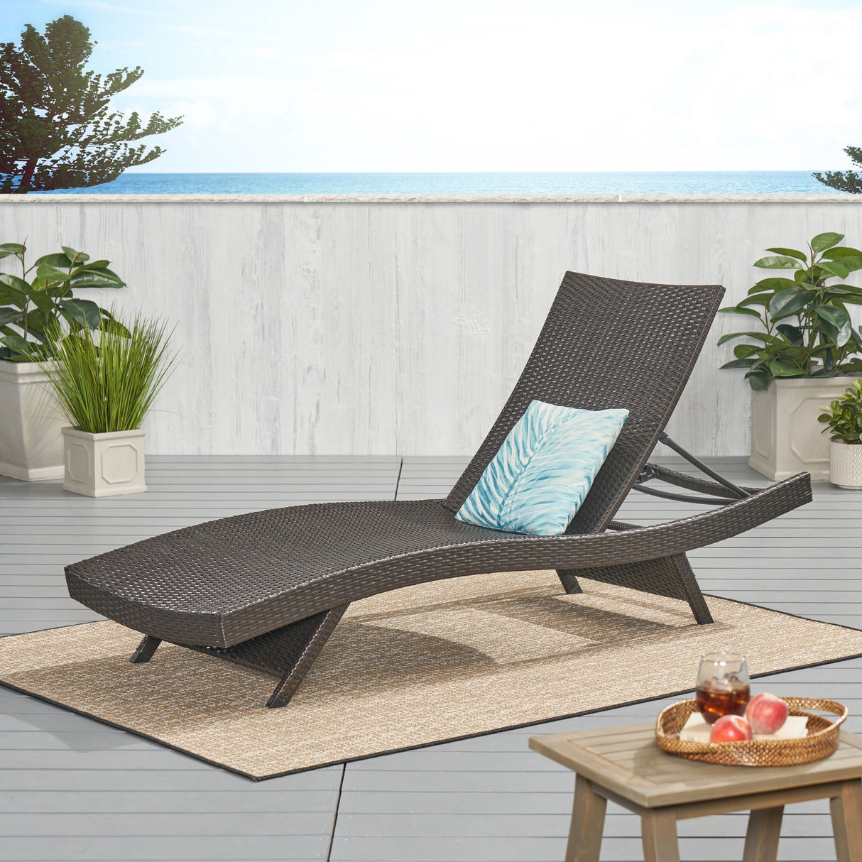 Mysticism Outdoor Chaise Lounge With Adjustable Backrest And Foldable Legs - Brown Multi - Best Buy Furniture
