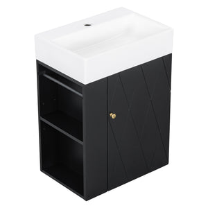 20 Inch Bathroom Vanity with Ceramic Sink, Diamond Pattern Door Design