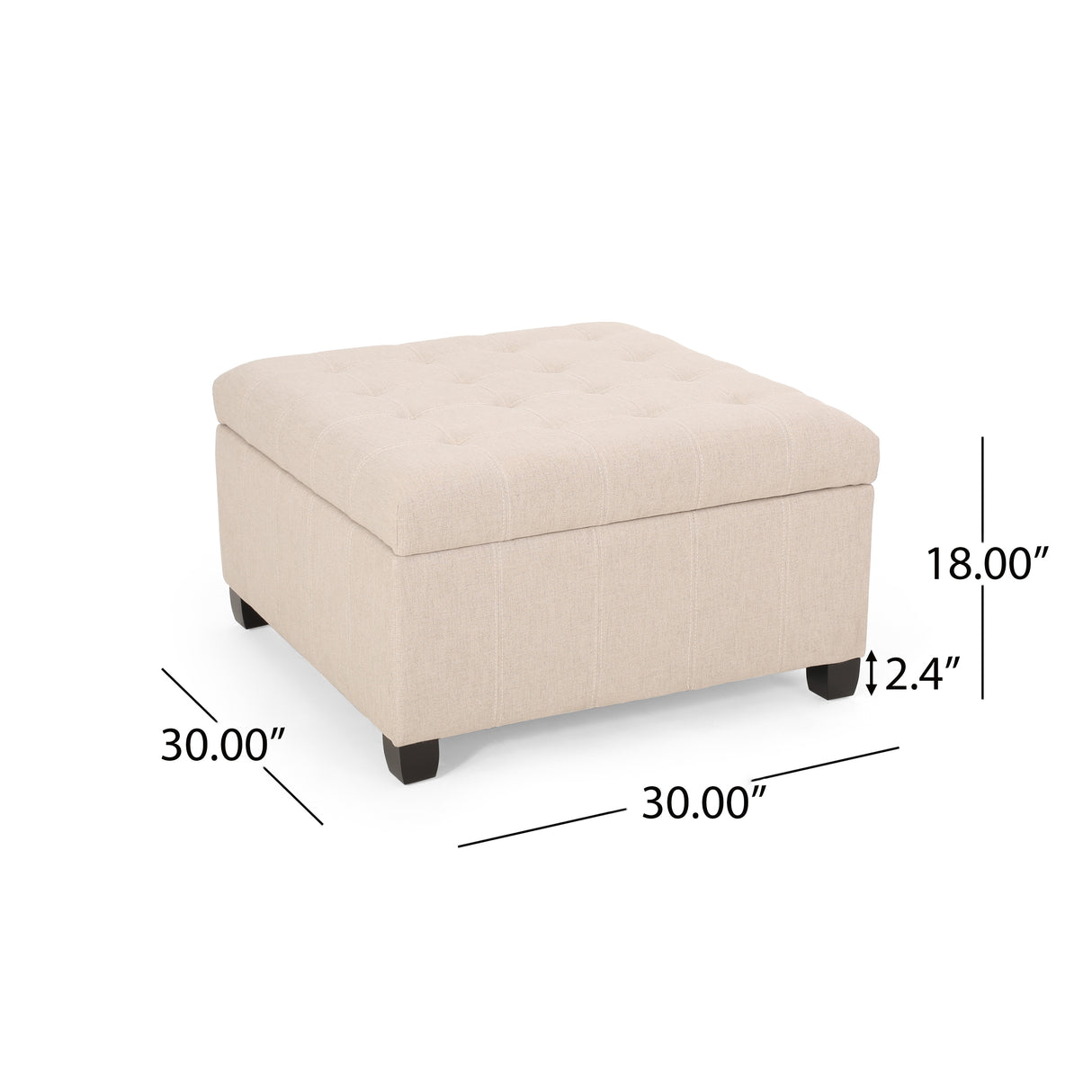 Upholstered Tufted Fabric Storage Ottoman, Wheat