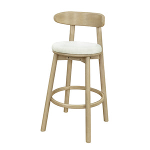 Round Cushion Bar Stools (Natural Ash + Beige)