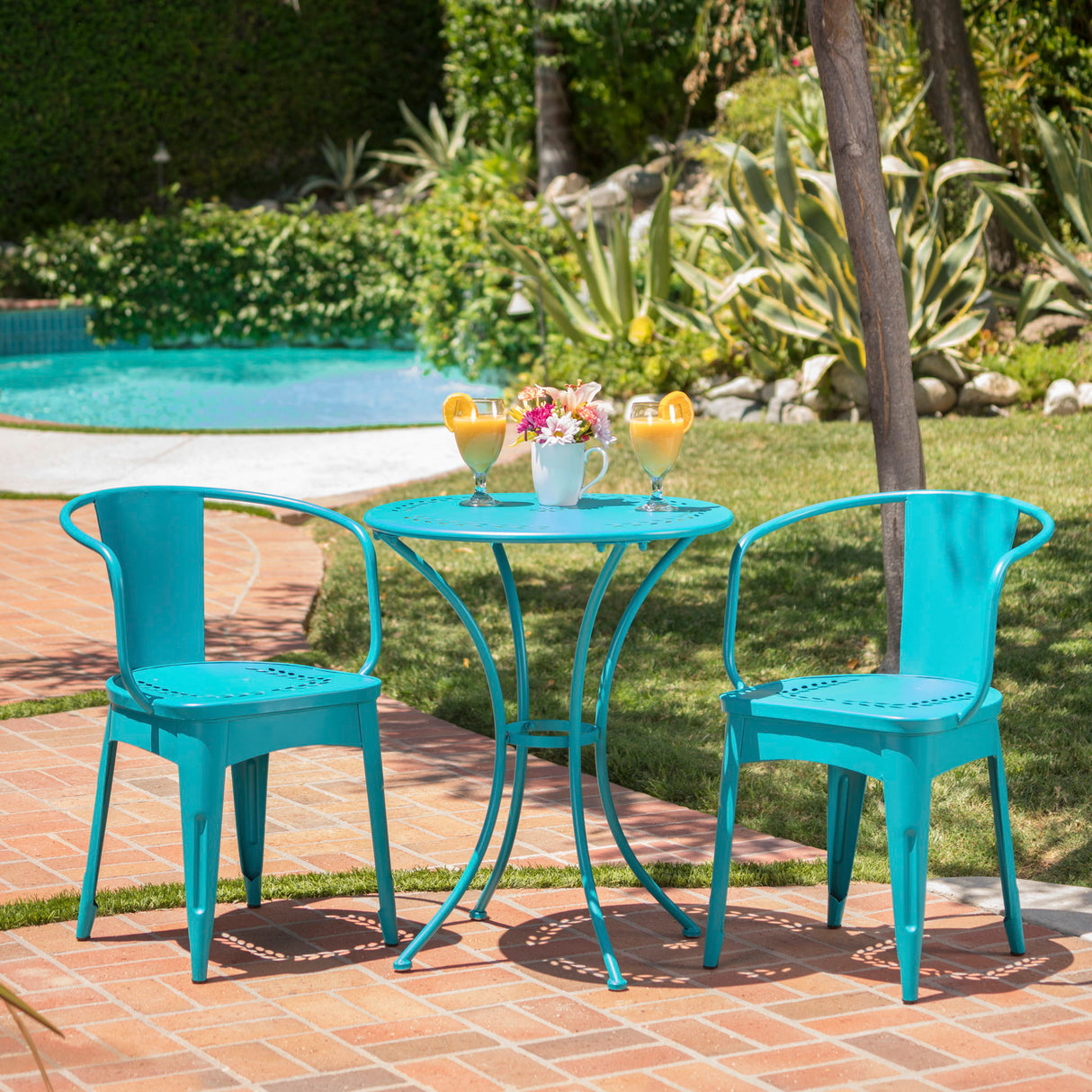 Lourdes - 3 Piece Metal Set - Teal - Best Buy Furniture