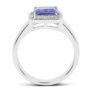 1.12 Carat Genuine Tanzanite and White Topaz .925 Sterling Silver Ring