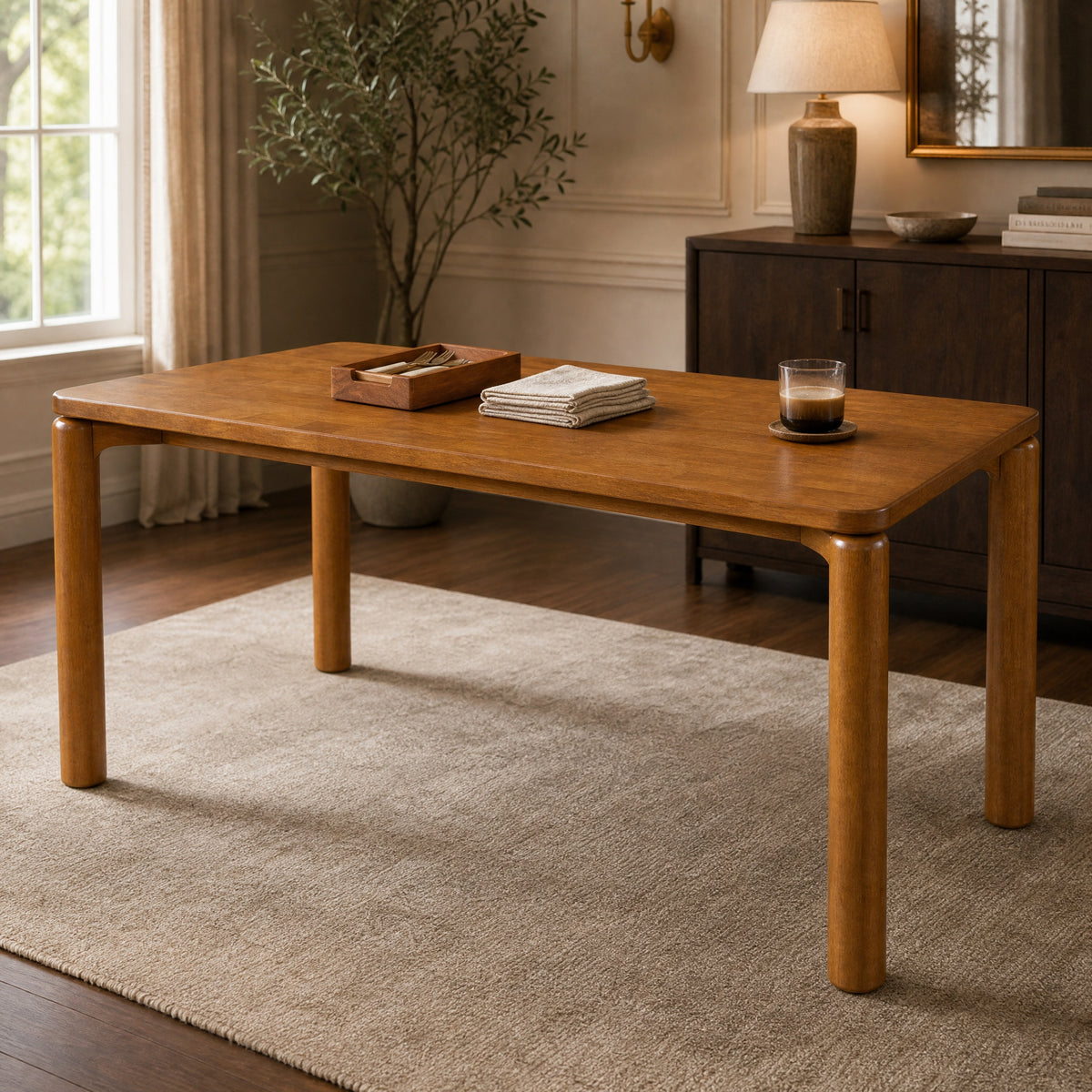 70.28" Rubber Wood Dining Table