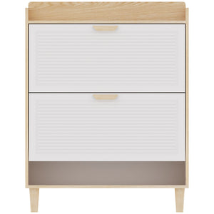 Shoe Storage Cabinet With 2 Flip Drawers, Compact Entryway Organizer - Natural / White