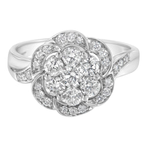 14K White Gold Floral Cluster Diamond Ring (1.0 Cttw, H-I Color, SI2-I1 Clarity) - Size 6