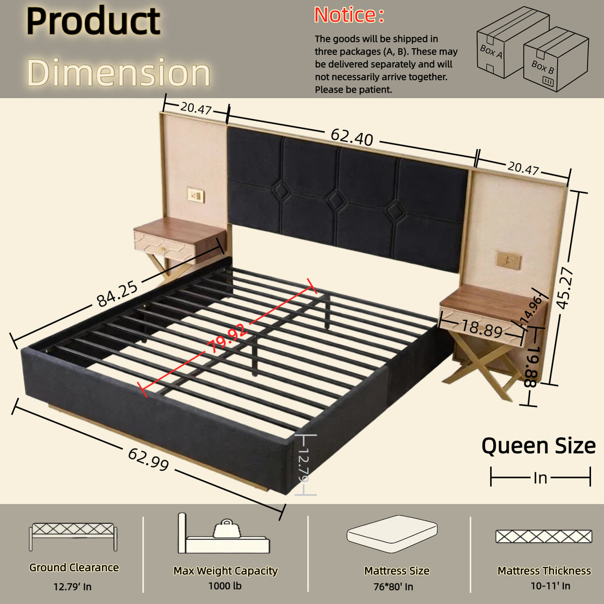 Luxurious Queen Platform Bed Frame