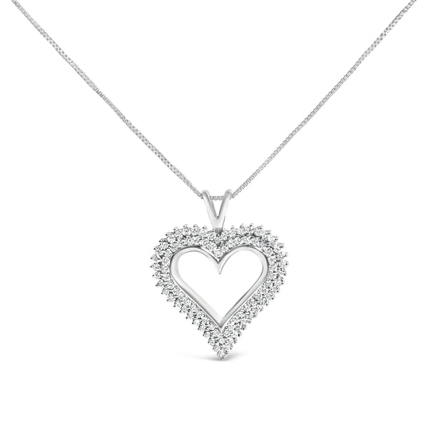.925 Sterling Silver 1.00 Cttw Lab-Grown Diamond Open Heart Pendant Necklace (F-G Color, VS1-VS2 Clarity) - 18" Inches