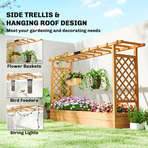 Wood Raised Garden Bed with Trellis - Large Outdoor Planter Box