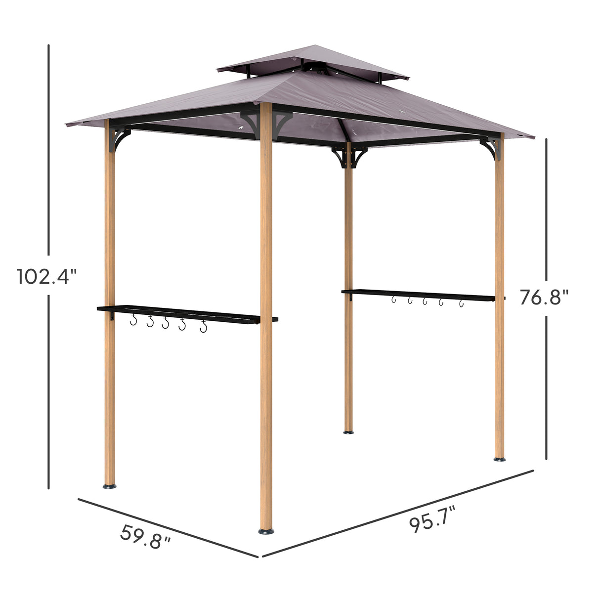 Double Tiered Barbecue Grill Gazebo Shelter with Side Shelves and Hooks