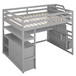 Loft Bed With Desk, Shelves, 2 Drawers, Storage Staircase