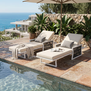 Modern White Iron Outdoor Chaise Lounger Set