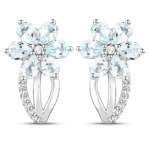 1.54 Carat Genuine Aquamarine and White Topaz .925 Sterling Silver Earrings