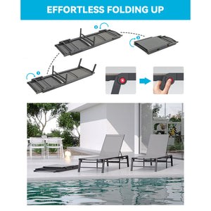 Assemble-Free Aluminum Outdoor Chaise Lounge Set of 2