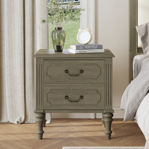 Fluted Nightstand, 21-Inch Wide, 2-Drawer Side Table, Antique Bronze