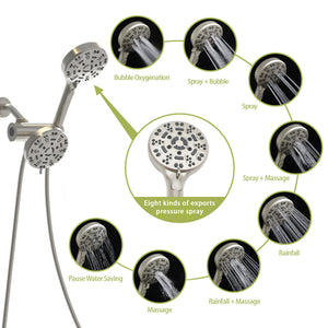 Multi Function Dual Shower Head 4.7" Rain Showerhead & 8 Function Hand Shower System - Brushed Nickel