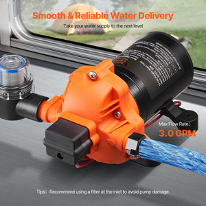 12V Diaphragm Water Pump, 3 GPM (11.36 L/min)