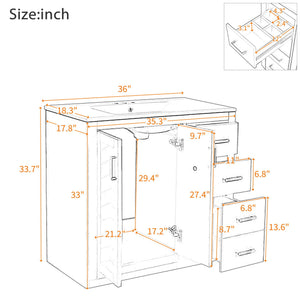 Bathroom Vanity With Sink, Storage Cabinet, Freestanding Set With 3 Drawers & Soft Closing Doors - Indigo