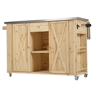 Outdoor Kitchen Island With Stainless Steel Top, Ample Storage Space, Towel And Spice Racks And A Bottle Opener