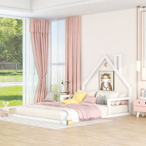 Elegant Floor Bed With House Shaped Headboard