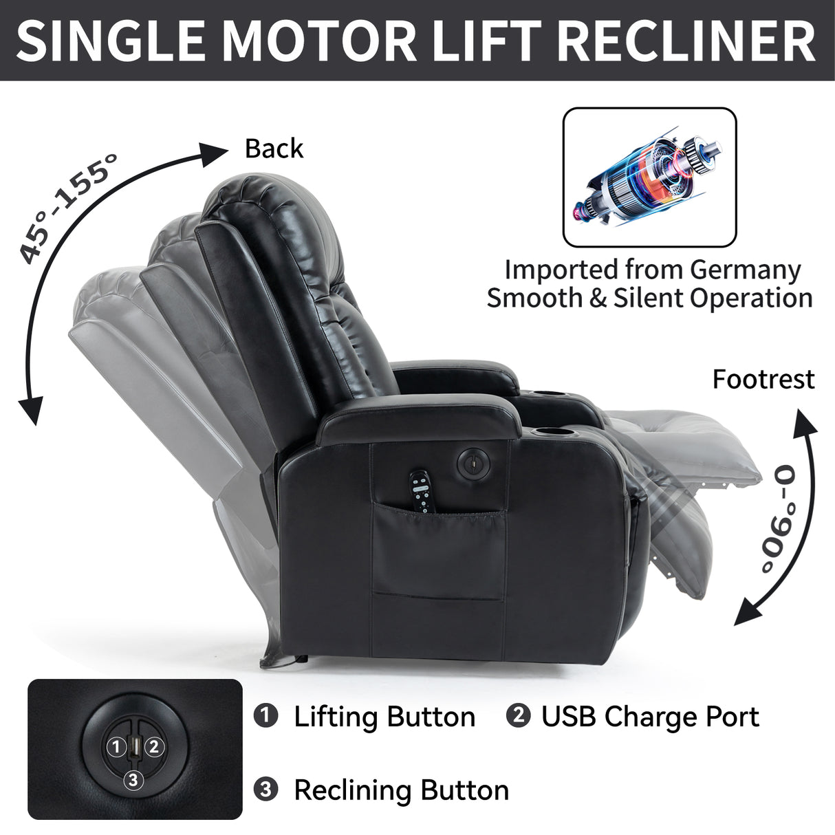 Infinite Position Power Lift Recliner Chair for Elderly