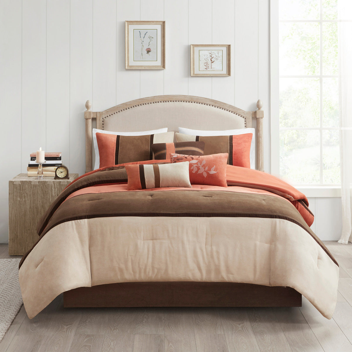 7 Piece Faux Suede Comforter Set - Coral King