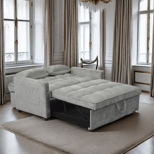 3 In 1 Convertible Sleeper Sofa Bed, Modern Fabric Futon Sofa Couch Pullout Bed, Adjustable Backrest With Three USB Ports, Two Side Pockets, Two Cup Holders And Swivel Phone Holder