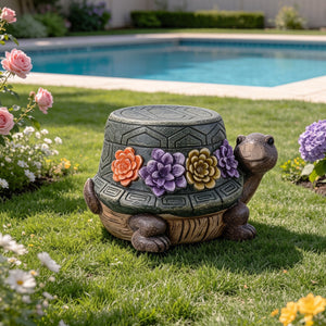 Turtle Garden Statue Stool with Whimsical Design - Multi-Color