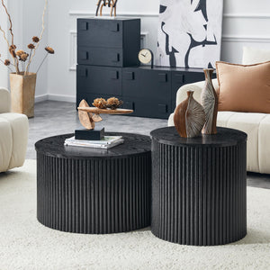 2-Piece Nesting Coffee Table Set, Roman Column Design MDF Round Tables with Built-in Storage