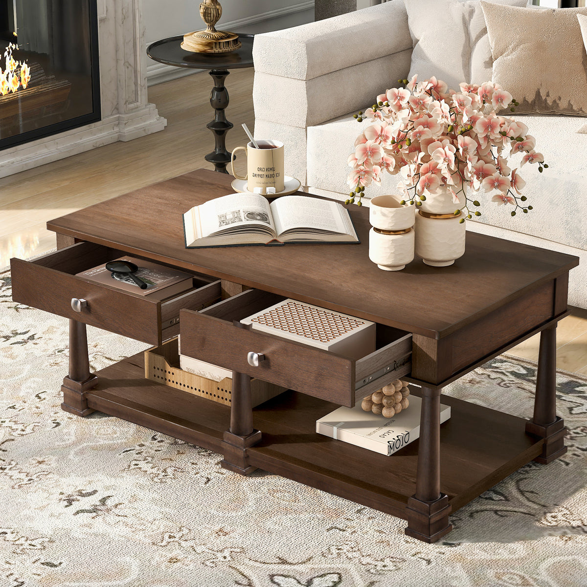 VIBE HAUS Farmhouse Wooden Coffee Table
