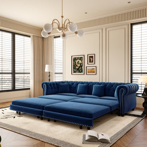 Chesterfield 3-in-1 Pull-Out Sofa Bed, Convertible Sleeper Sofa