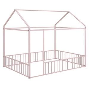 Metal Bed House Bed Frame With Fence