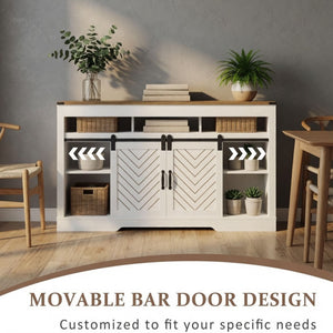 TV Stand With Sliding Barn Doors And Adjustable Storage - White / Oak