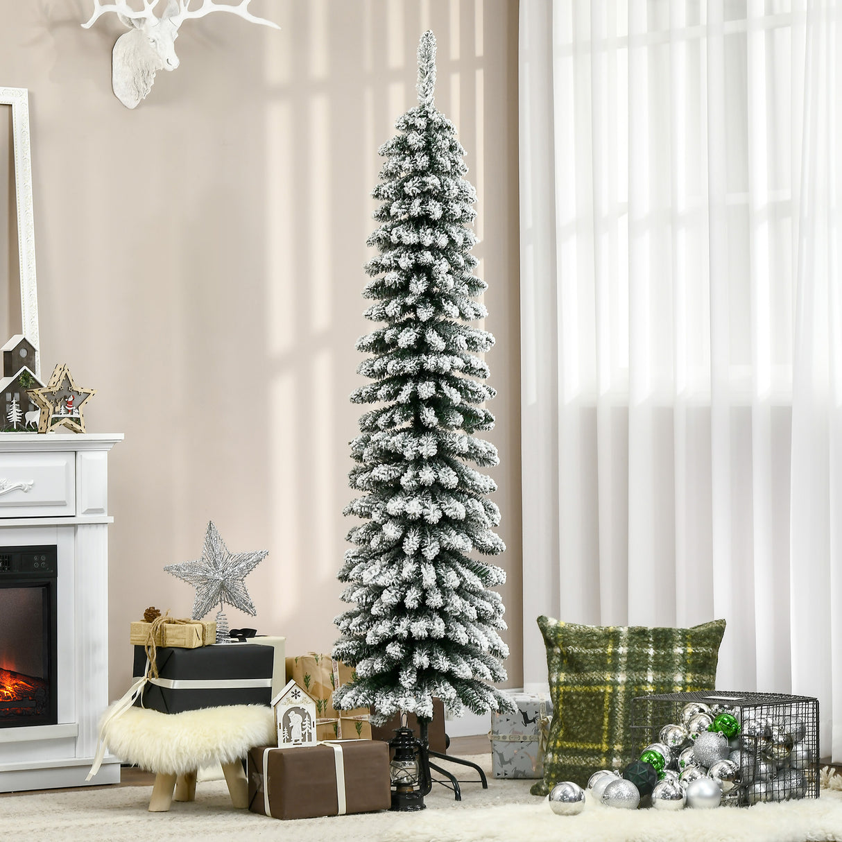 HOMCOM 6' Tall Unlit Snow Flocked Artificial Christmas Tree