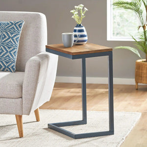 C Shaped End Table With Iron Base And Fir Wood To - Best Buy Furniture