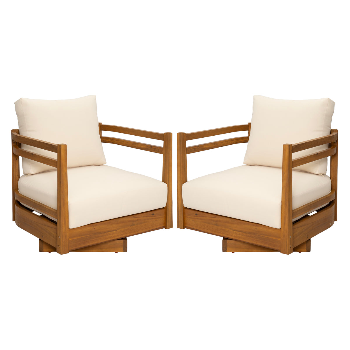 Set of 2 Acacia Wood Outdoor Swivel Chairs with Cushions