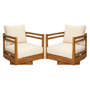 Set of 2 Acacia Wood Outdoor Swivel Chairs with Cushions