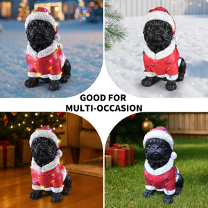 Christmas Pug Statue - Holiday Dog Figurine