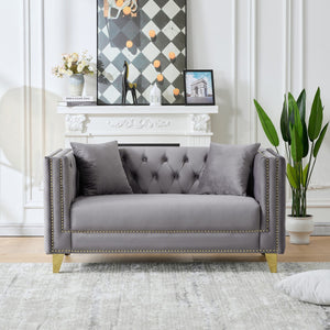 2 Seater Deep Seat Sofa With Button Nailhead, Square Arm