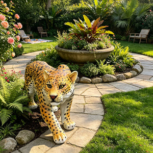 Realistic Leopard Garden Statue, 32'' Lifelike Resin Cheetah Sculpture, Waterproof Wildlife Animal Ornament for Yard Lawn Patio Backyard Outdoor Landscape Decor