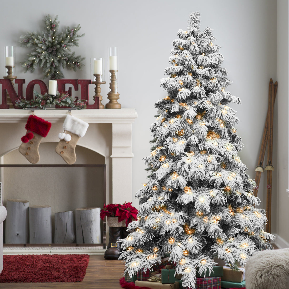 5ft Flocked Scarecrow-Shaped Christmas Tree with 200 Warm Lights