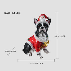 Christmas French Bulldog Statue, Holiday Dog Figurine in Santa Outfit