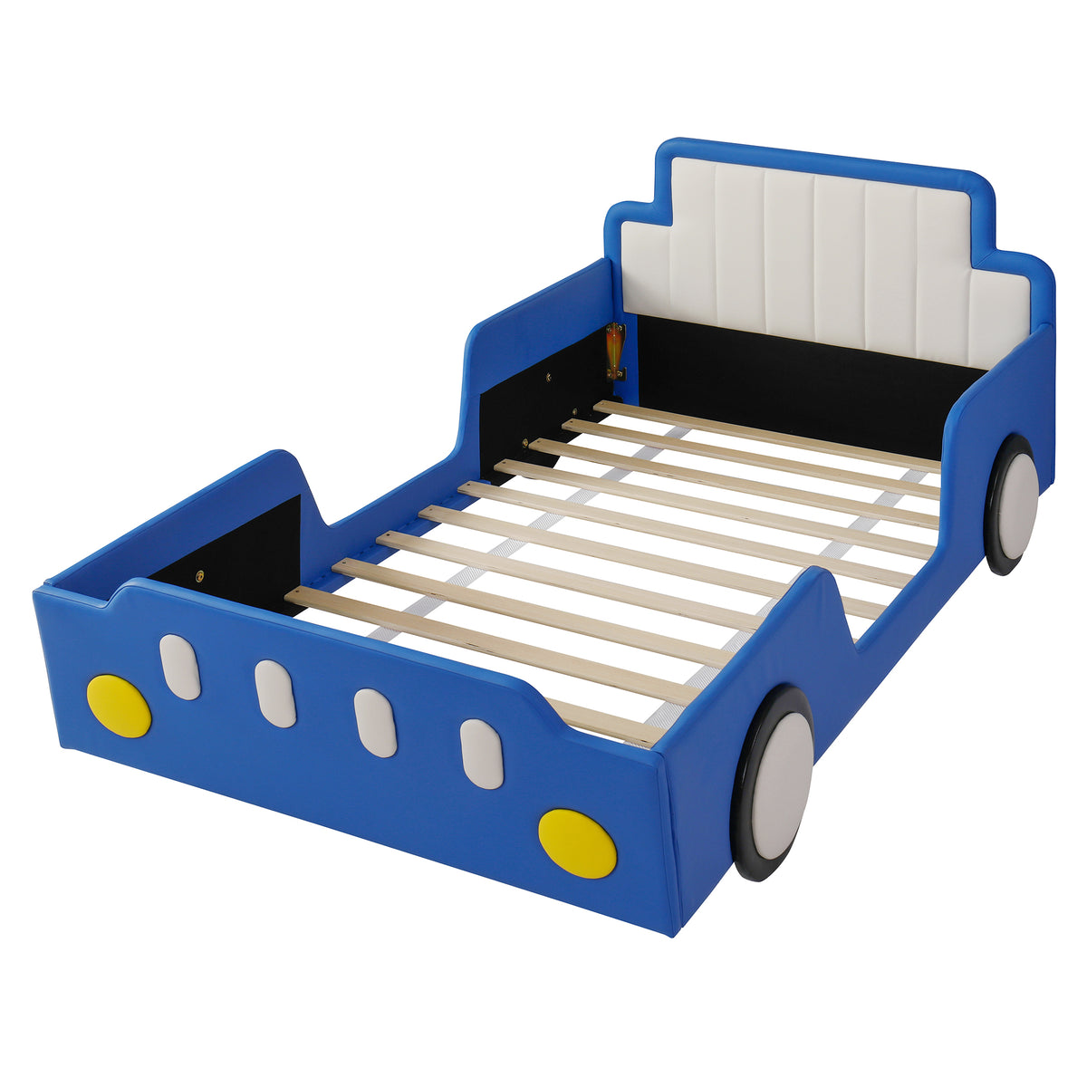 Twin Size Race Car-Shaped Platform Bed with Safety Rails - Red/Blue