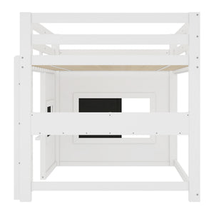 Twin Size Loft Bed With Sliding Chalkboard & Bookshelf