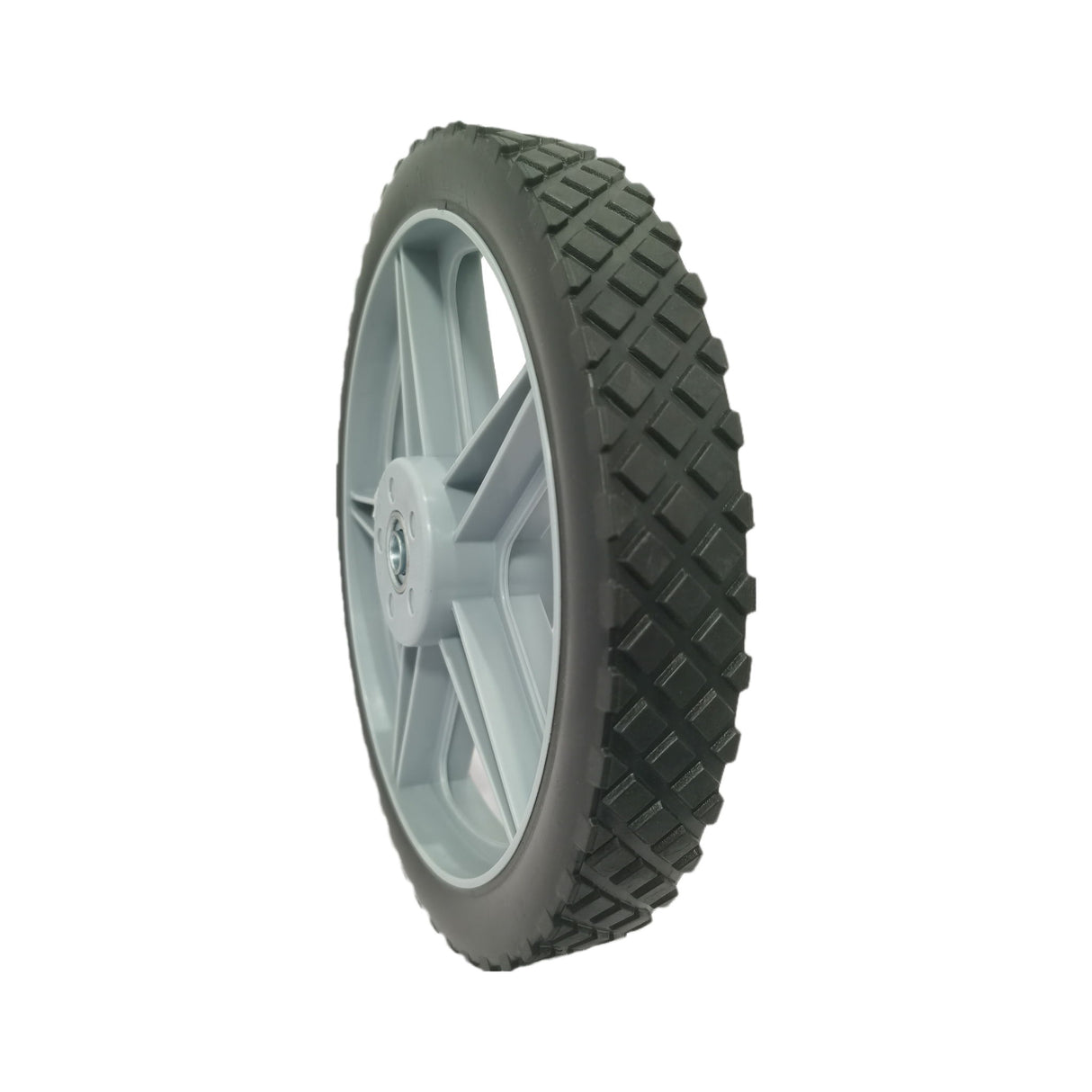 Universal 12" Spoked Plastic Wheel And Tire For Lawn Mowers & Trolley Carts, 10 Pack - Black