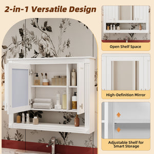 Wall-Mounted Bathroom Cabinet With Mirror And Open Shelf - White