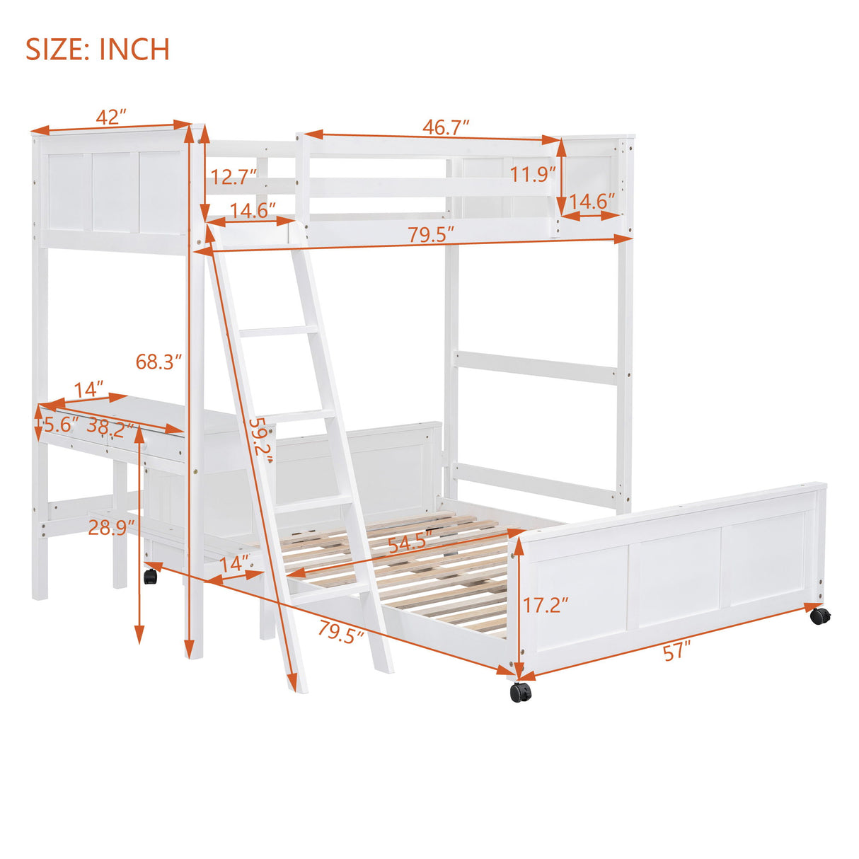 Full Over Full Bunk Bed With Desk