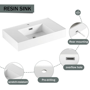 Modern Wall Mounted 30 Inch Bathroom Vanity With Resin Sink And 2 Side Cabinet In Imitative - Imitative Oak