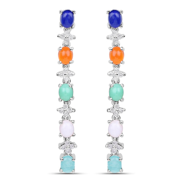 4.40 Carat Genuine Multi Stone .925 Sterling Silver Earrings