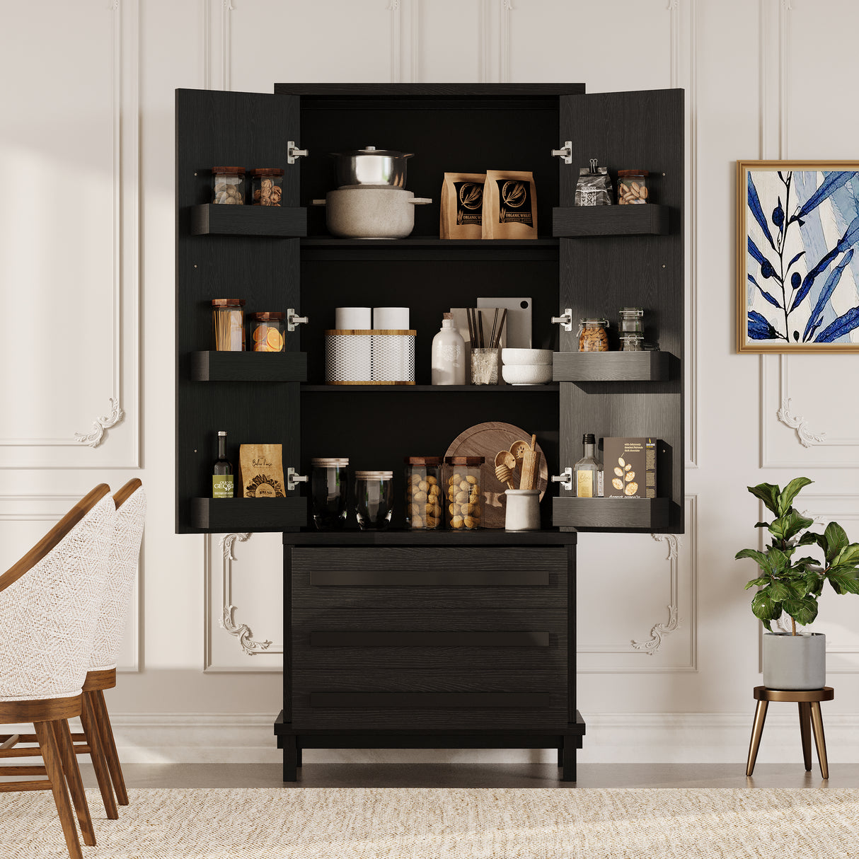 70" Kitchen Pantry Cabinet with 6 Door Shelves and 3 Drawers
